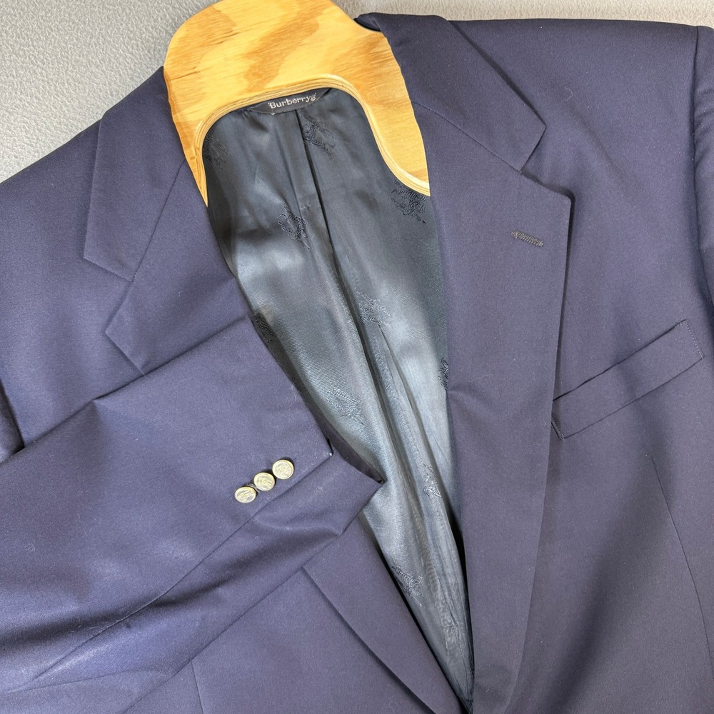 Vintage Burberrys Navy Blue Wool Blazer Gold Crest Buttons USA Made Sz 52 Approx